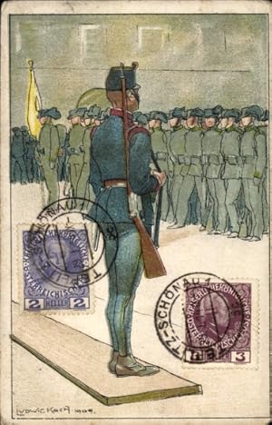 Imagen del vendedor de K�nstler Ansichtskarte / Postkarte Koch, Ludwig, Kuk Soldaten beim Appell, 1909 a la venta por akpool.de - akpool GmbH