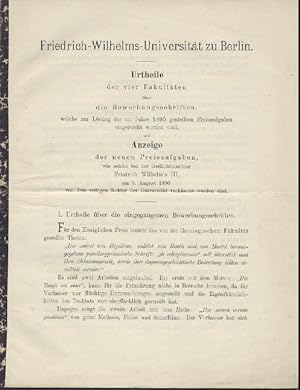 Urtheile der vier Fakultäten über die Bewerbungsschriften, welche zur Lösung der im Jahre 1895 ge...