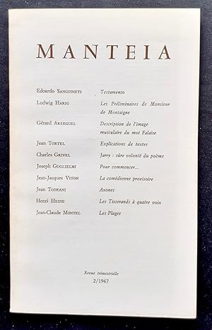 Immagine del venditore per Manteia. N�2, 1967. venduto da Le Livre � Venir