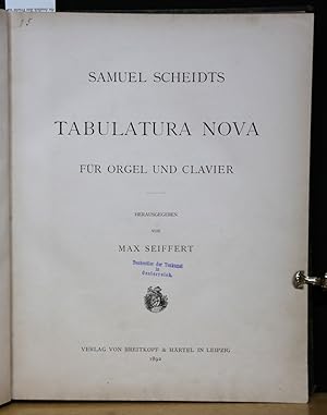 Seller image for Tabulatura Nova f�r Orgel und Clavier. Hrsg. v. Max Seiffert. (= Denkm�ler Deutscher Tonkunst, Erste Folge, Band 1). for sale by Antiquariat  Braun