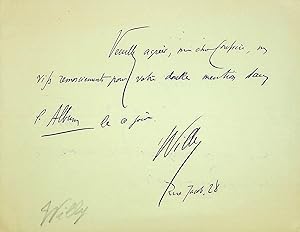 Imagen del vendedor de Lettre autographe sign�e a la venta por Librairie Trois Plumes