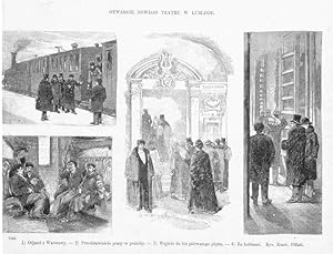 Bild des Verk�ufers f�r [1] "1) Odjazd z Warszawy. - 2) Przedstawiciele prasy w podrozy. - 3) Wejscie do loz pi�rwszego pietra. - 4) Za kulisami. Rys. Ksaw. Pillati. 7066"; [2] "Sniadanie dane przez braci Frickow dla gosci warszawskich. Rys. Ksaw. Pillati. 7067"; [3] "Wewnetrzny widok teatru. Kantata wykonana na otwarcie teatru. Rys. Ksaw. Pillati. 7068" zum Verkauf von POLIART Beata Kalke