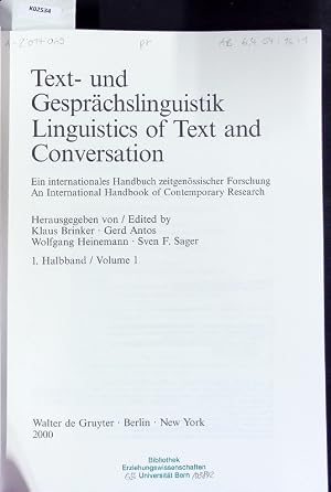 Immagine del venditore per Text- und Gespr�chslinguistik; 1. Halbband. Ein internationales handbuch zeitgen�ssischer forschung. venduto da Antiquariat Bookfarm