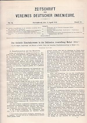 Imagen del vendedor de Zeitschrift des Vereines Deutscher Ingenieure. Band 59, No. 14, 3.April 1915. Mit sehr vielen Abbildungen, Skizzen und Illustrationen. a la venta por Antiquariat Heinz Tessin