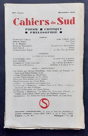 Bild des Verk�ufers f�r Les Cahiers du Sud. N�189, d�cembre 1936. zum Verkauf von Le Livre � Venir