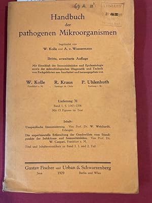Immagine del venditore per Handbuch der pathogenen Mikroorganismen. Dritte Erweiterte Auflage. Lieferung 31, Band 1. venduto da Plurabelle Books Ltd