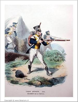 Imagen del vendedor de [Histoire de l'Empereur Napolon] "Lgion polonaise, 1810. Rgiment de la Vistule" (caption title). [Collection des types de tous les corps et des uniformes militaires de la Rpublique et de l'Empire.] [ORIGINAL HAND-COLOURED PRINT]. a la venta por Librarium of The Hague