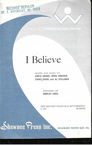 Immagine del venditore per I Believe (for Two-Part Voices (SA) with Descant) [1973] venduto da Vada's Book Store