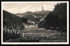 Bild des Verk�ufers f�r Ansichtskarte Hermanns-Denkmal /Teutoburger Wald, Das Denkmal aus der Ferne mit Hellberg zum Verkauf von Bartko-Reher