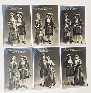 Immagine del venditore per 6 Postkarten ("Faust und Gretchen") mit Szenenfotos aus Goethes Faust. Format 8,7 x 13,6 cm, gelaufen. - Von kleineren Altersspuren abgesehen gut erhalten. venduto da Versandantiquariat Wolfgang Petry