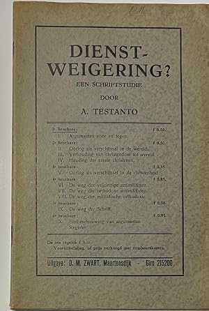 Seller image for Refusal to serve 1933 | Dienstweigering? Een schriftstudie. [complete set van 6 brochures], Maartensdijk, D.M. Zwart, [1933]. Complete set of 6 booklets. for sale by Antiquariaat Arine van der Steur / ILAB