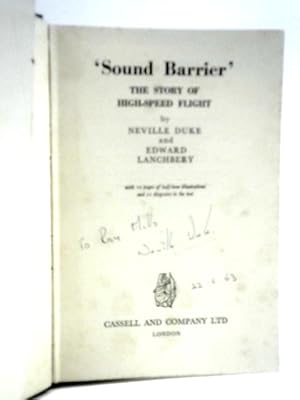 Seller image for 'Sound Barrier': The Story of High Speed Flight for sale by World of Rare Books
