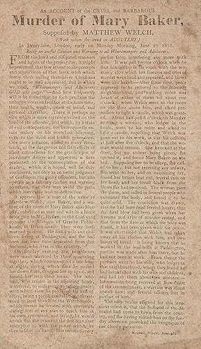 Von der Verkäuferin bzw. dem Verkäufer bereitgestelltes Bild für An Account of the Cruel and Barbarous Murder of Mary Baker. zum Verkauf durch The Lawbook Exchange, Ltd., ABAA  ILAB