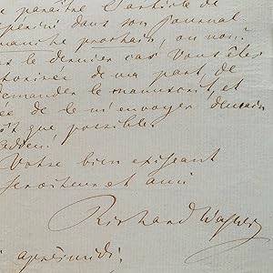 Imagen del vendedor de Richard Wagner contrôle la publication d'un article qui lui est consacré que vende Traces Ecrites