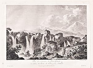 Seller image for "Vue des Cascades de Fiume Grande au milieu des laves de l'Etna pres d'Aderno" - Adrano Etna �tna cascata Sicilia Sicily Sizilien acquaforte incisione for sale by Antiquariat Steffen V�lkel GmbH