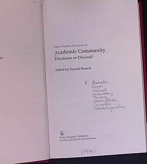 Image du vendeur pour Academic Community: Discourse or Discord? Higher Education Policy Series,20. mis en vente par books4less (Versandantiquariat Petra Gros GmbH & Co. KG)