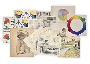 Bild des Verk�ufers f�r Chan, Eva Fong (1897-1991). Archive of Fifteen Ink Drawings and Watercolors, Showing Artist At Work, Landscapes Of Places In Her Local Bay Area, Color Wheels, Drawings Of Clothing, Including The Study of Native American Cradleboard, Textile Designs etc., All Signed. [San Francisco Bay Area], ca 1930s. zum Verkauf von Globus Rare Books & Archives