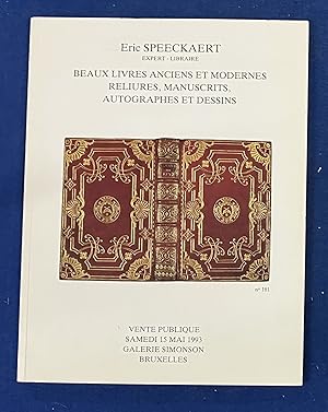 Image du vendeur pour Belgicana : Bibliothèque Charles vander Elst (1904-1982). [ Galerie Simonson, auction catalogue, sale date: 15 Mai 1993, cover-title: Beau livres anciens et modernes, reliures, manuscrits, autographes et dessins]. mis en vente par Wykeham Books