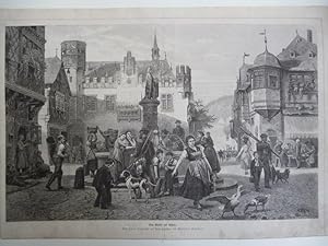 Von der Verkäuferin bzw. dem Verkäufer bereitgestelltes Bild für orig. Holzstich: Ein Abend am Rhein ( buntes Treiben in der Stadt ) zum Verkauf durch Allgäuer Online Antiquariat