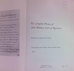 Bild des Verk�ufers f�r The Complete Poems of John Wilmot, Earl of Rochester. zum Verkauf von books4less (Versandantiquariat Petra Gros GmbH & Co. KG)