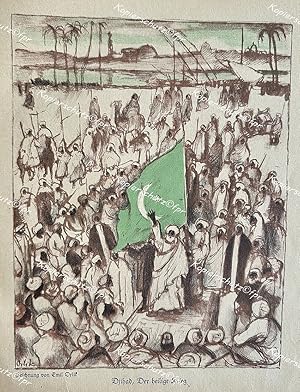 Imagen del vendedor de "Djihad - der Heilige Krieg" hochwertiges Faksimile/Reprint in Gicl�edruck mit wei�em Rand auf 250g Schwarzwaldm�hle Kunstdruck-Karton (30x21cm) nach einer 1915 in Berlin erschienen Lithographie a la venta por Kunsthandel & Antiquariat Magister Ru�