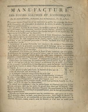 Seller image for Manufacture des Foyers Salubres et �conomiques de M. Desarnod, Architecte, Rue de Caumartin, n�18, � Paris. for sale by Librer�a Comellas