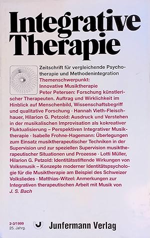 Imagen del vendedor de �berlegungen zum Einsatz musiktherapeutischer Techniken in der Supervision und zur speziellen Supervision musiktherapeutischer Situationen und Prozesse. -in: Integrative Therapie. Zeitschrift f�r vergleichende Psychotherapie und Methodenintegration. 2-3/1999, 25. Jahrgang. a la venta por books4less (Versandantiquariat Petra Gros GmbH & Co. KG)