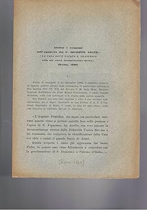 Imagen del vendedor de Giudizi e consensi sull'opuscolo del P. Giuseppe Abate: La casa dove nacque S. Francesco nella sua nuova documentazione storica. que vende Libreria Gullà