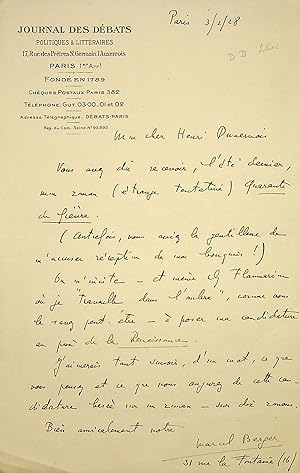 Bild des Verk�ufers f�r Lettre autographe sign�e � Henri Duvernois zum Verkauf von Librairie Trois Plumes