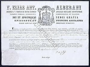 Seller image for Certificato di autentica reliquia: Santi Fulgenzio, Bonifacio, Tiberio etc. 1861 for sale by Chartaland