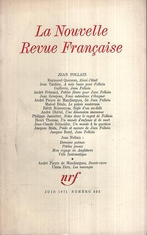 Imagen del vendedor de La Nouvelle Revue Fran�aise Juin 1971 N� NS6 a la venta por Librairie Diona