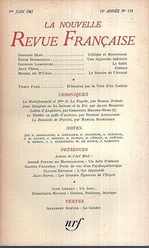 Immagine del venditore per La Nouvelle Revue Fran�aise Juin 1967 N� 174 venduto da Librairie Diona
