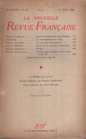Image du vendeur pour La Nouvelle Revue Fran�aise Juin 1942 N� 340 mis en vente par Librairie Diona