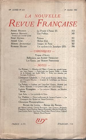 Seller image for La Nouvelle Revue Fran�aise Mars 1931 N� 210 for sale by Librairie Diona