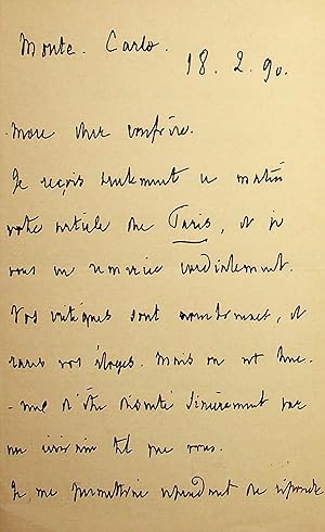 Image du vendeur pour Lettre autographe signée mis en vente par Librairie Trois Plumes