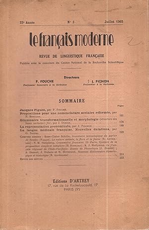 Immagine del venditore per Le Fran�ais Moderne. - Revue de Linguistique Fran�aise. - 33� Ann�e - N� 3 venduto da Librairie Diona