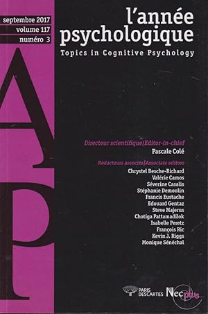 Seller image for L'Ann�e Psychologique. - Volume 117 - N� 3 for sale by Librairie Diona