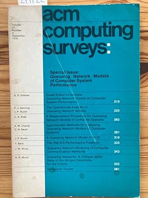 Bild des Verk�ufers f�r ACM Computing Surveys. Volume 10, Number 3, September 1978. Queueing Network Models of Computer System Performance. zum Verkauf von Plurabelle Books Ltd