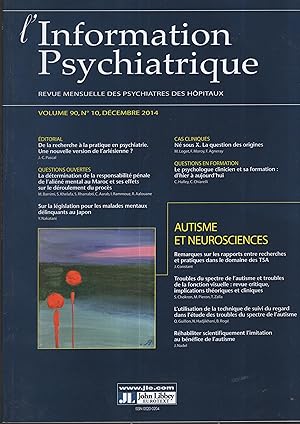 Image du vendeur pour L'Information Psychiatrique. Revue mensuelle des Psychiatres des H�pitaux. - Volume 90 - N� 10 - D�cembre 2014. mis en vente par Librairie Diona
