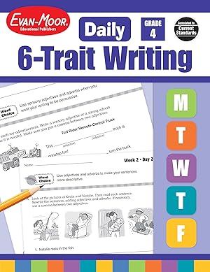 Bild des Verk�ufers f�r Evan-Moor Daily 6-Trait Writing, Grade 4, Homeschool and Classroom Resource Workbook, Reproducible Worksheets, Teaching Edition, Lesson Plans, Ideas, Organization, Word Choice, Sentence Fluency, Voice zum Verkauf von Dream Books Co.