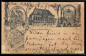 Image du vendeur pour Vorläufer-Lithographie Bremen, 1895, Gasthaus Rathskeller, Innenansicht, Rathaus mis en vente par Bartko-Reher