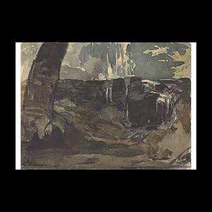 Bild des Verk�ufers f�r Rocky Landscape, Large Tree Trunk in Foreground, A5 zum Verkauf von Contentum