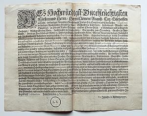 Seller image for Mandat betreffend die Erhebung von Landt-Schatzungen. Paderborn, 13. November 1731. for sale by Versandantiquariat H�sl