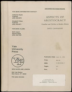 Bild des Verkufers fr Aspects of Aristocracy zum Verkauf von Between the Covers-Rare Books, Inc. ABAA