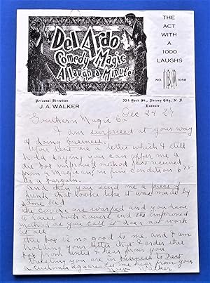 Seller image for Original Handwritten Letter (December 24, 1927) Signed By Agent J. A. Walker For The Del Ardo Magic Act (Jersey City, New Jersey) To The Southern Magic Company (Tampa, Florida) for sale by Bloomsbury Books