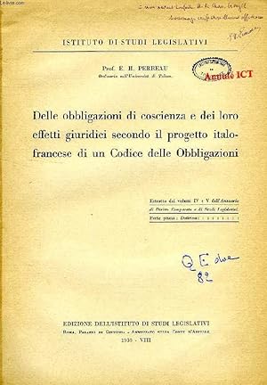 Seller image for DELLE OBBLIGAZIONI DI COSCIENZA E DEI LORO EFFETTI GIURIDICI SECONDO IL PROGETTO ITALO-FRANCESE DI UN CODICE DELLE OBBLIGAZIONI for sale by Le-Livre