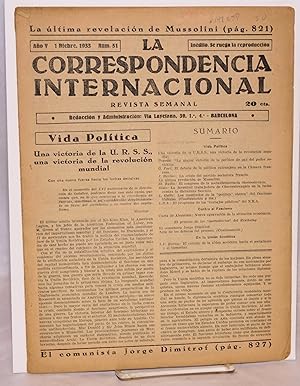 La Correspondencia internacional; revista semanal, año V, num. 51 1 Dicbre. 1933