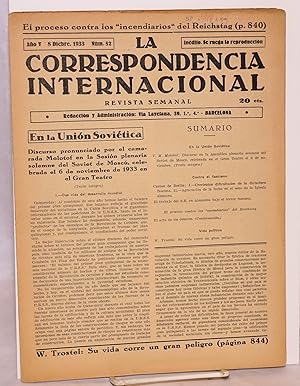 La Correspondencia internacional; revista semanal, año V, num. 52, 8 Dicbre. 1933