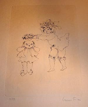 Bild des Verkufers fr Les petites filles modles, gravure originale au trait, de Lonor Fini, signe par par l artiste, numrote 3/75 zum Verkauf von JOIE DE LIRE