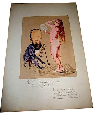 Bild des Verkufers fr Aquarelle originale 19 me sur papier contrecoll sur carton reprsentant du Prince de Joinville. Lgende "La Venus Espagnole et le Prince de Joinville - Ceci se passait  Seville en 1846. Dans l'andalouse et folle ville. Des marquises aux noirs sourcil zum Verkauf von JOIE DE LIRE